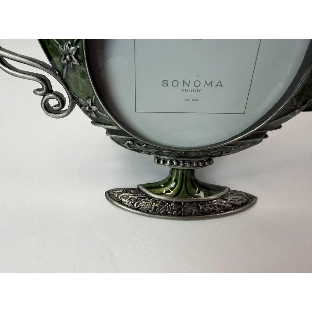 Decorative‎ Frame Teapot Genie Lamp Silver Tone Green Accent 3x3
